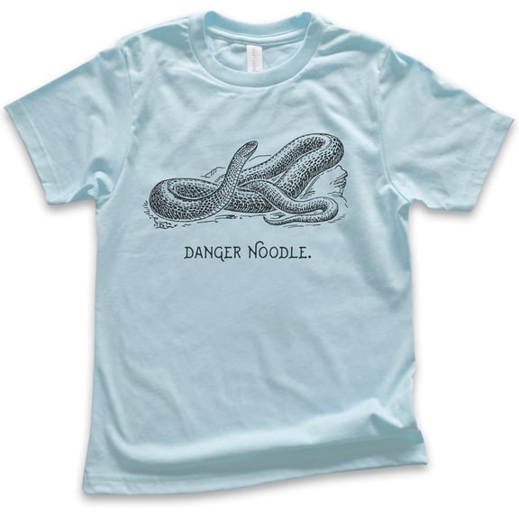 Kids Danger Noodle Snake Shirt, Youth Kids Boy Girl T-Shirt, Reptile T-shirt, Funny Animal Pun Graphic Tee, Light Blue, Small