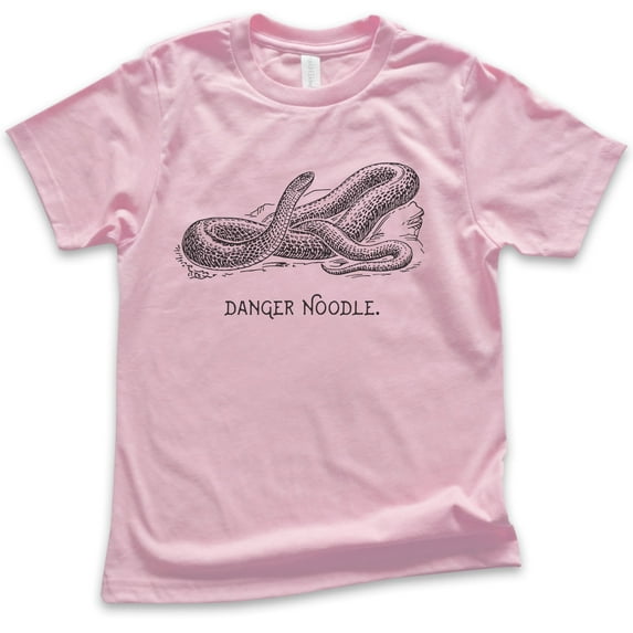 Kids Danger Noodle Snake Shirt, Youth Kids Boy Girl T-Shirt, Reptile T-shirt, Funny Animal Pun Graphic Tee, Light Pink, Medium