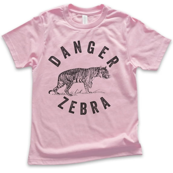 Kids Danger Zebra Shirt, Youth Kids Boy Girl T-Shirt, Tiger Shirt, Cute Animal Lover Shirt, Light Pink, X-Large