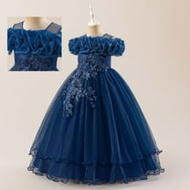 Kids Dark Blue Girls Dress Ruffle Tulle Dress Girls Wedding Dress Hallowmas Dresses for Girls 8 Years