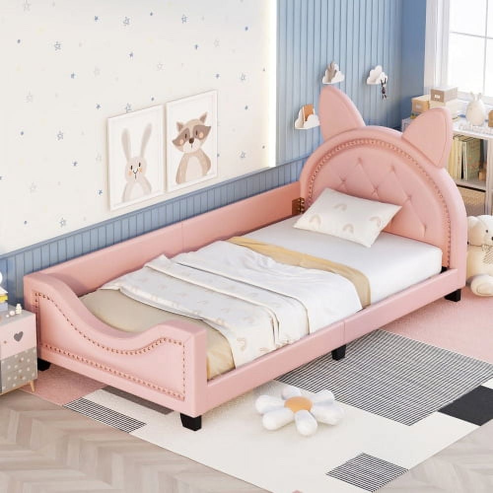 Pink, Twin Size Kids Daybed with Bunny Ears Headboard, Upholstered, No ...