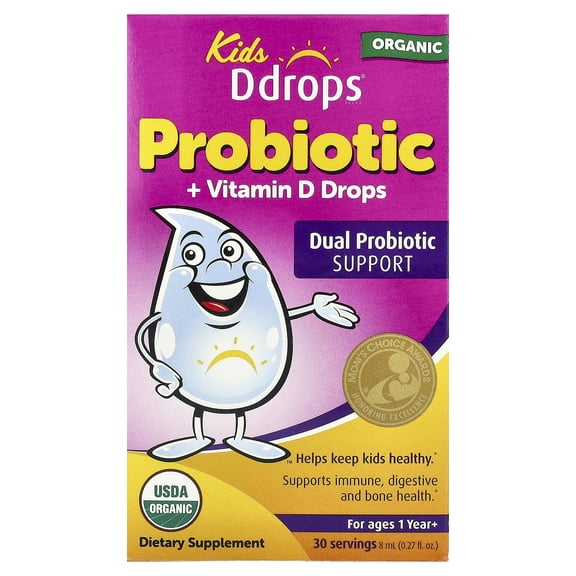 Kids Ddrops, Organic Probiotic + Vitamin D Drops, For Ages 1 year+, 0.27 fl oz (8 ml)
