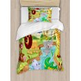 thumbnail image 1 of Kids Decor Twin Size Duvet Cover Set, Cartoon Safari African Animals Swimming in the Lake Elephant Lions And Giraffe Art, Decorative 2 Piece Bedding Set with 1 Pillow Sham, Multi, by Ambesonne, 1 of 3