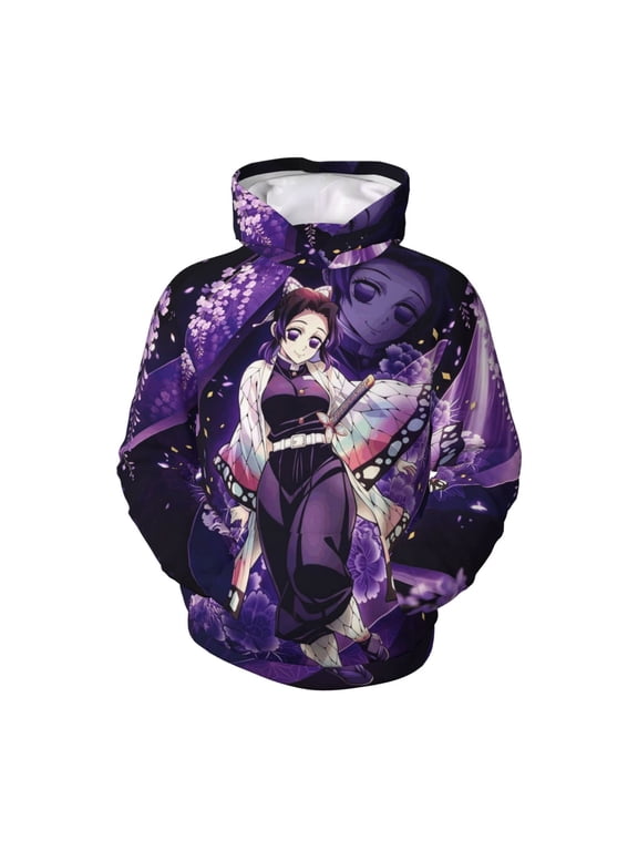 Kids Demon Cartoon Shi-No-Bu Butterfly Sla-y-er Hoodie with Pocket Lovely Printed Pullover Hooded Sweatshirt For Boys Girls Youth