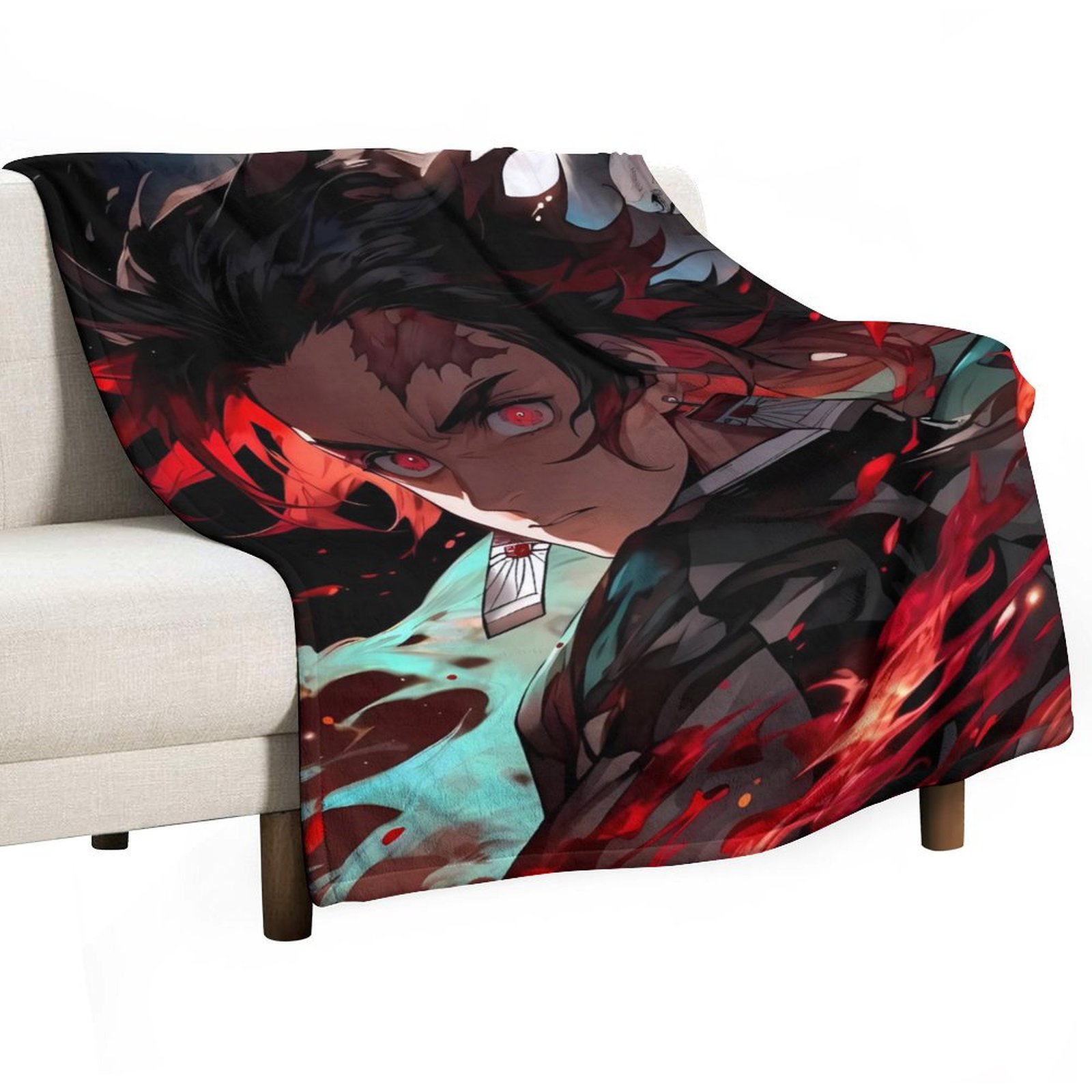 Kids Demon Slayer Blanket 3D Cartoon Flannel Throw Blanket Plush Warm