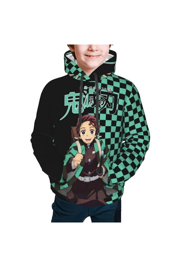 Kids Demon Slayer Tanjiro Kamado Pullover Hoodie With Pocket 3d Printed Novelty Anime Hooded Sweatshirt For Boy Girl