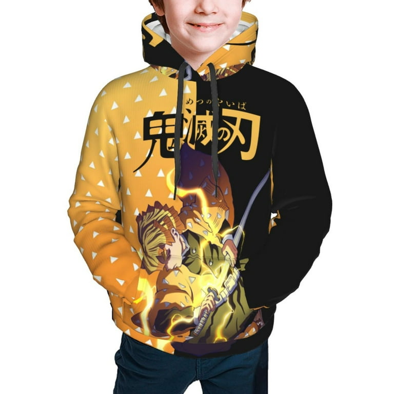 Kids Demon Slayer Zenitsu Pullover Hoodie With Pocket 3d Printed