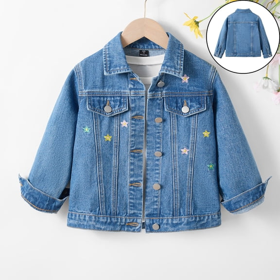 Kids Denim Jacket Long Sleeve Button down Embroidery Jean Jacket Kids Spring Jacket Girls Denim Jackets Size 4-5 Years