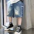 thumbnail image 1 of Kids Denim Shorts Straight Leg Casual Ripped Boys Shorts Short Boys 7-8 Years, 1 of 6