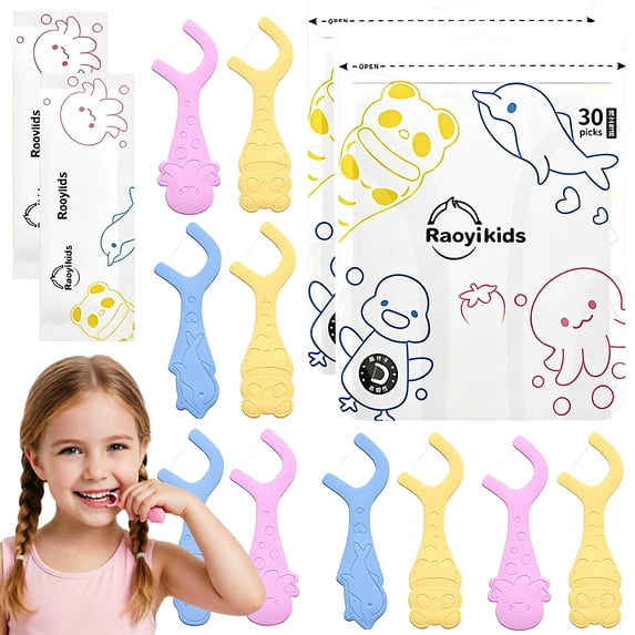 Kids Dental Floss Picks 60, Multicolor, Strawberry flavor, Fluoride dental floss,Ages 1-12 (Pack of 2)