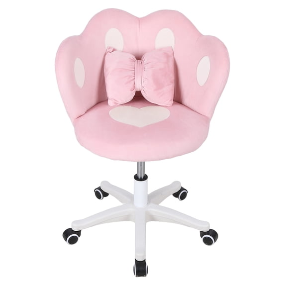 Kids Desk Chair, 360-Degree Swivel Makeup Chair, Adjustable Height Kids Computer Chair with Bow Pillow, Children Desk Chair for Boys Girls in Home Bedroom Study Room