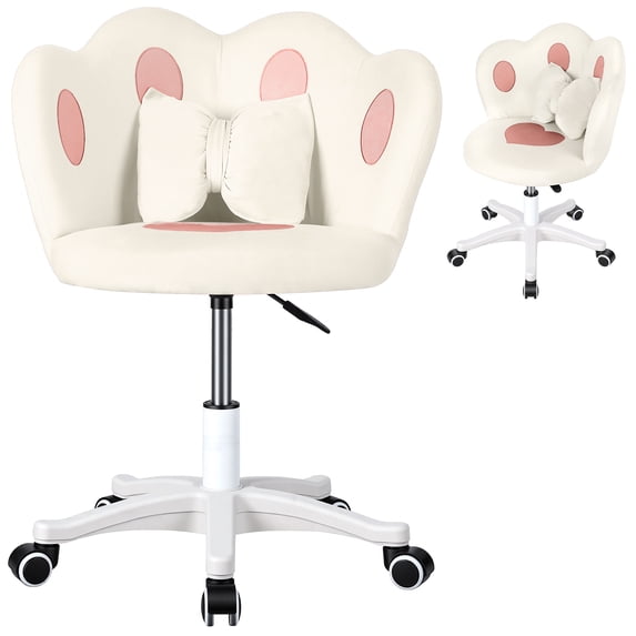 Kids Desk Chair, 360-Degree Swivel Makeup Chair, Adjustable Height Kids Computer Chair with Bow Pillow, Children Desk Chair for Boys Girls in Home Bedroom Study Room