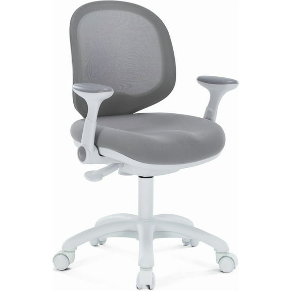 Kids Desk Chair, Boy's Girl's Child Children Study Office Computer Chair, Ergonomic Design, Adjustable Height and Seat Depth (Grey W/Armrests)