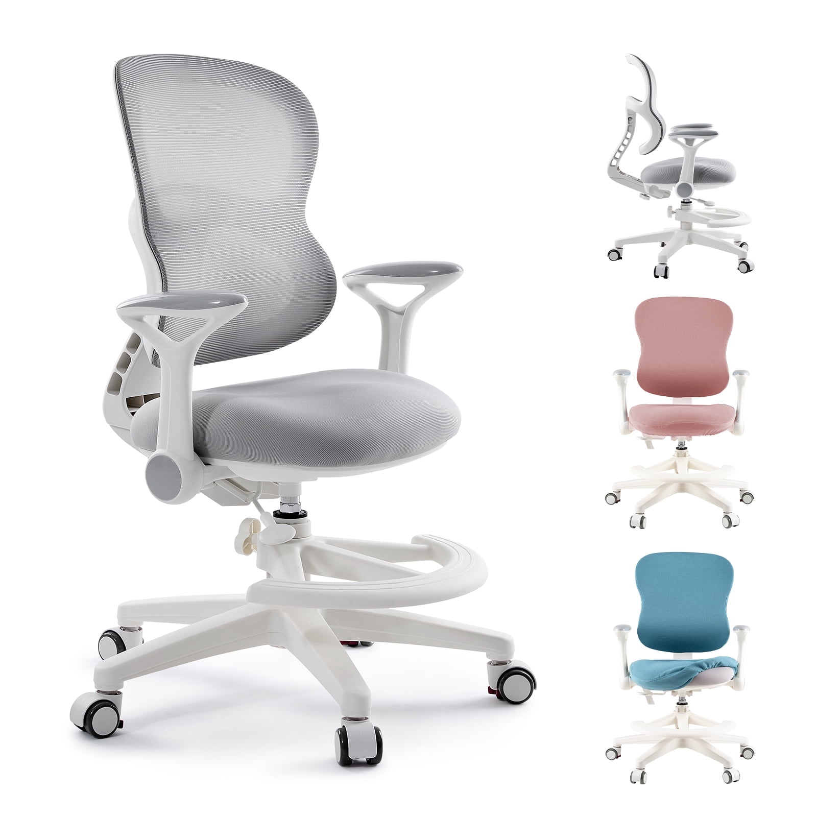 Kids Study Desk Chair, Ergonomic Adjustable Height Children's Study Chair, Swivel Mesh Desk Chair with Wheels, Home Office Chair for Children in Home Bedroom-Includes 2 Free Chair Covers