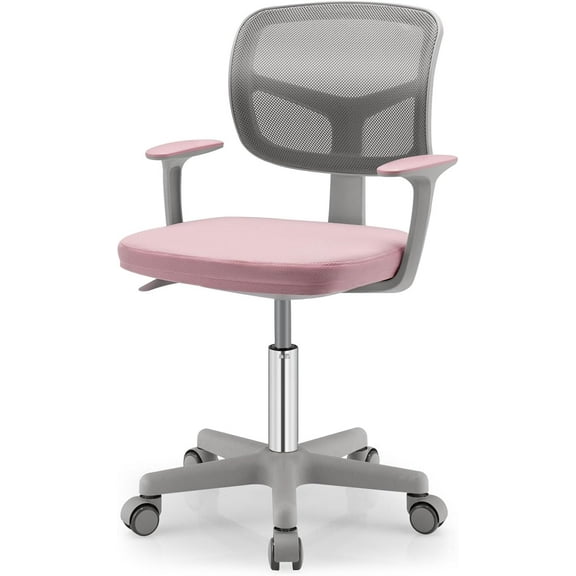 Kids Desk Chair, Ergonomic Kids Swivel Study Chair with Lumbar Support, Breathable Mesh & Universal Wheels, Height Adjustable Kids Computer Chair for Boys & Girls (Pink)