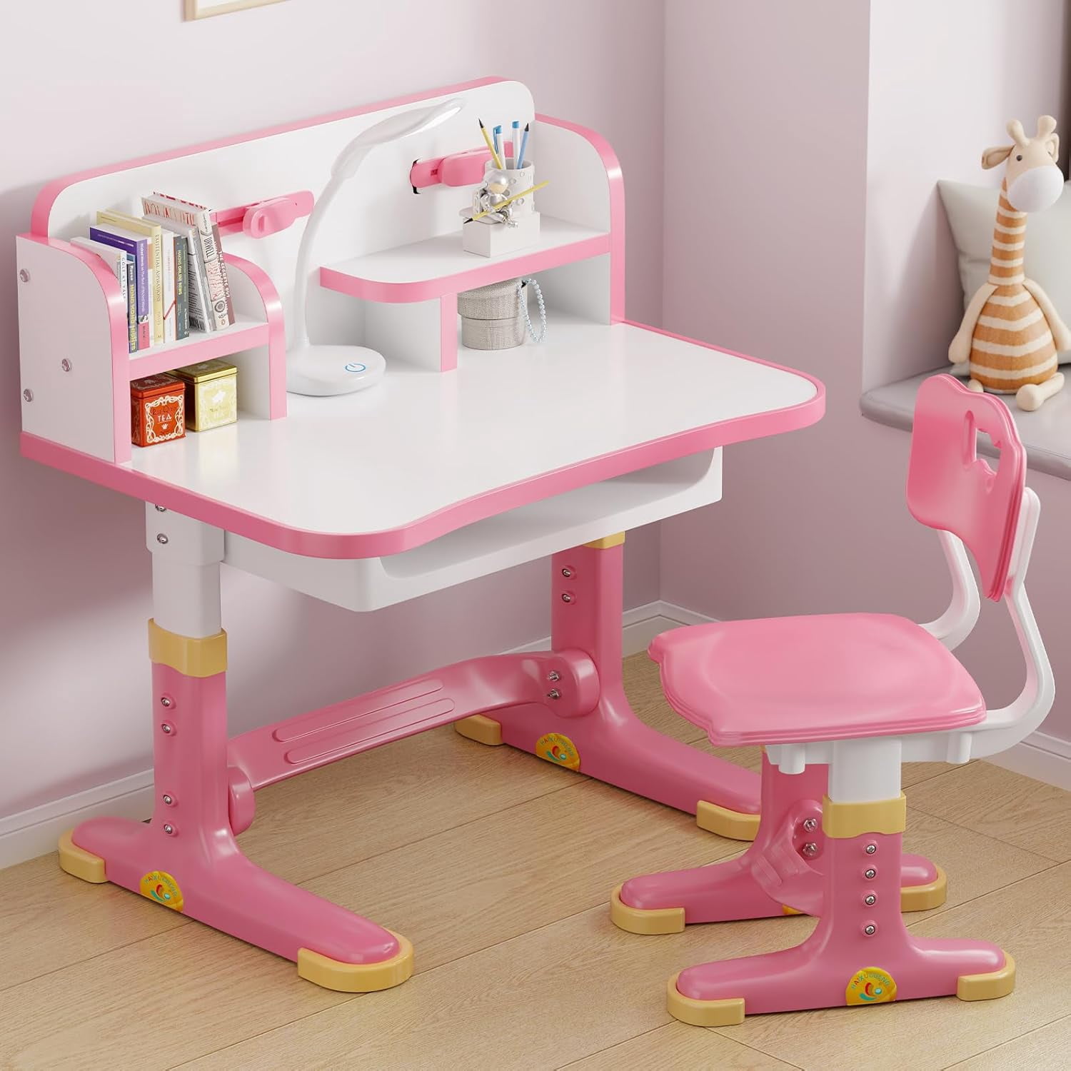Kids Desk and Chair Set, Height Adjustable Child's School Study Writing ...