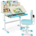 thumbnail image 1 of Kids Desk and Chair Set, Height Adjustable Children School Study Table and Chair Set w/Tilt Desktop, Storage Drawer Hutch, Pen Holder, Student Writing Table, Desk for Kids Boys Girls (Blue), 1 of 16