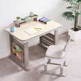 thumbnail image 1 of Kids Desk and Chair Set, Height Adjustable Childrens Study Desk, Graffiti Table for 3-12 Years, Kids Art Table with Side Bookshelf and Storage, Multi-Functional for Bedroom & Study Room(Grey), 1 of 7