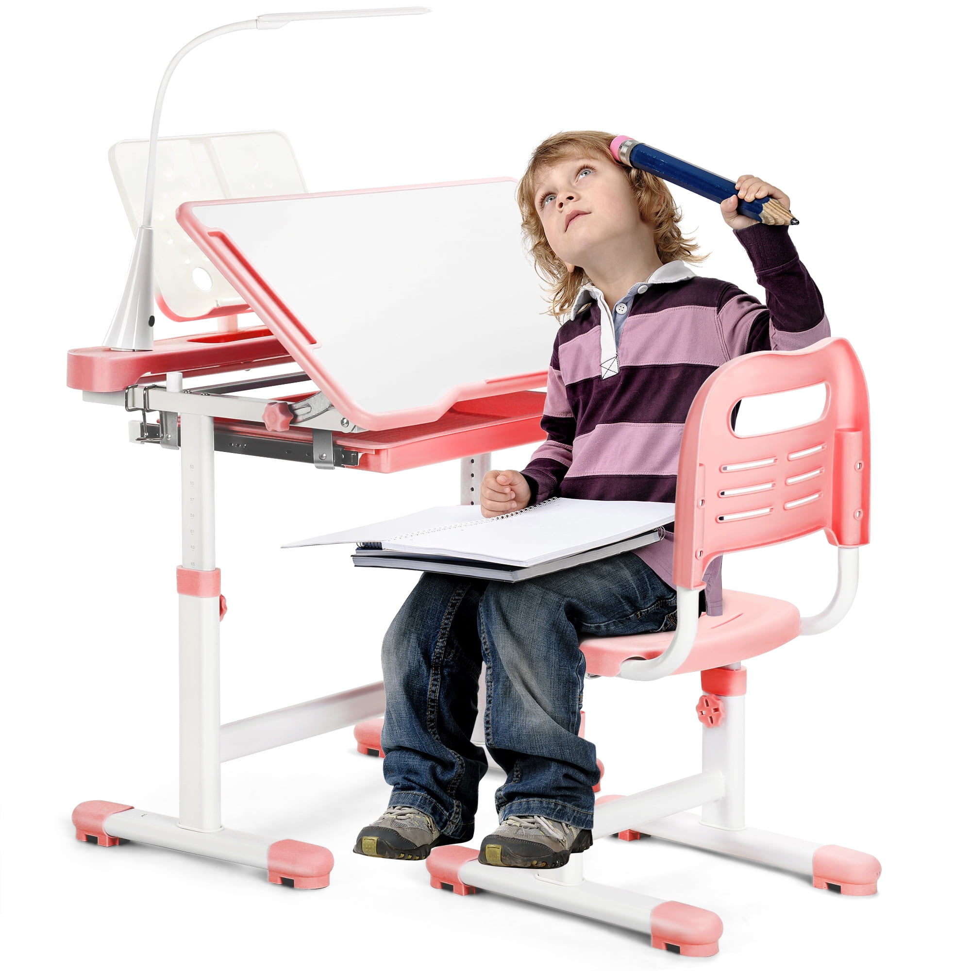 Easoger Kids Desk and Chair Set, Height Adjustable, 55Â° Tiltable