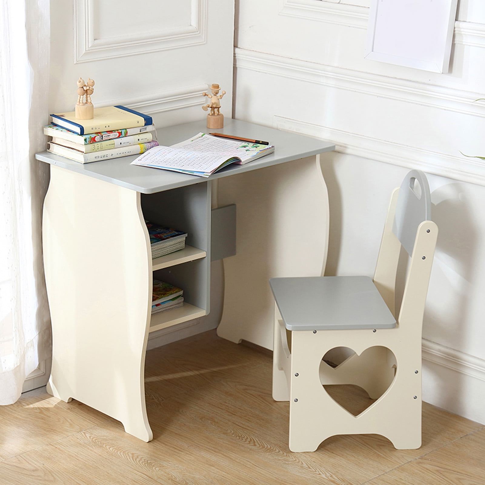 Kids Desk And Chair Set Kids Study Desk With Chair Toddler Student Writing Table Set Kids Desk And Chair Set Multifunctional White And Grey Toddler Student Writing Table Set For Home School