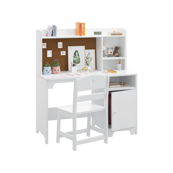 Kids Desk and Chair Set,Study Desk for Kids with Hutch, Storage Cabinet, Wooden Children Study Table, Student Writing Desk Computer Workstation for Kids Bedroom & Study Room