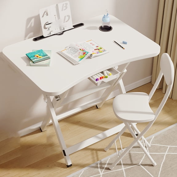 Kids Desk And Chair Set, Wooden Kids Study Corner Table With Hutch For Small Space, Space Saving Folding Student Writing Table Computer Workstation Gift For Boys Girls