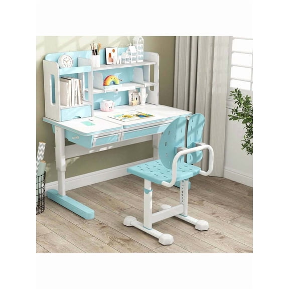 Kids Desk Chair With Adaptive Double Backrest, Adjustable Height, Breathable Seat Gray/Blue/Pink