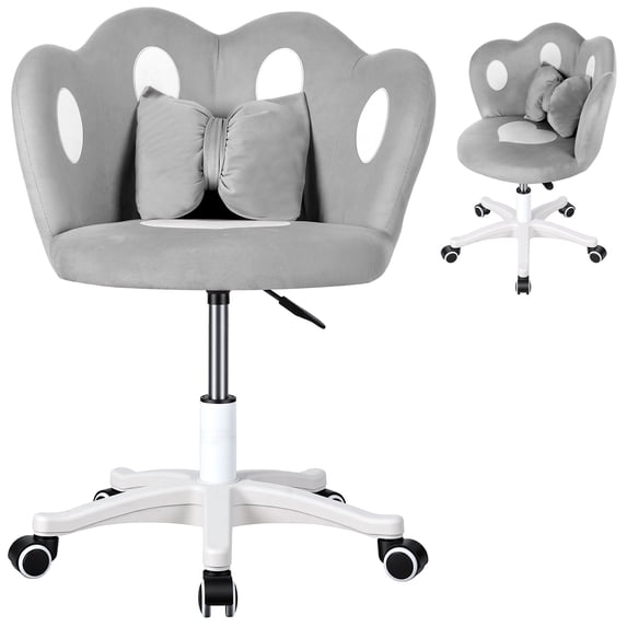Kids Desk Chair with Bow Pillow, Adjustable Height 360-Degree Swivel Children's Computer Chair, Study Makeup Chair for Boys & Girls, Home Bedroom