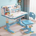 thumbnail image 1 of Kids Desk Functional & Adjustable Chair Set, Height Adjustable Children School Study Table Chair Set with Cartoon Pattern, Storage, Drawers, Bookshelf, Kids Desk Table (Blue 2), 1 of 9