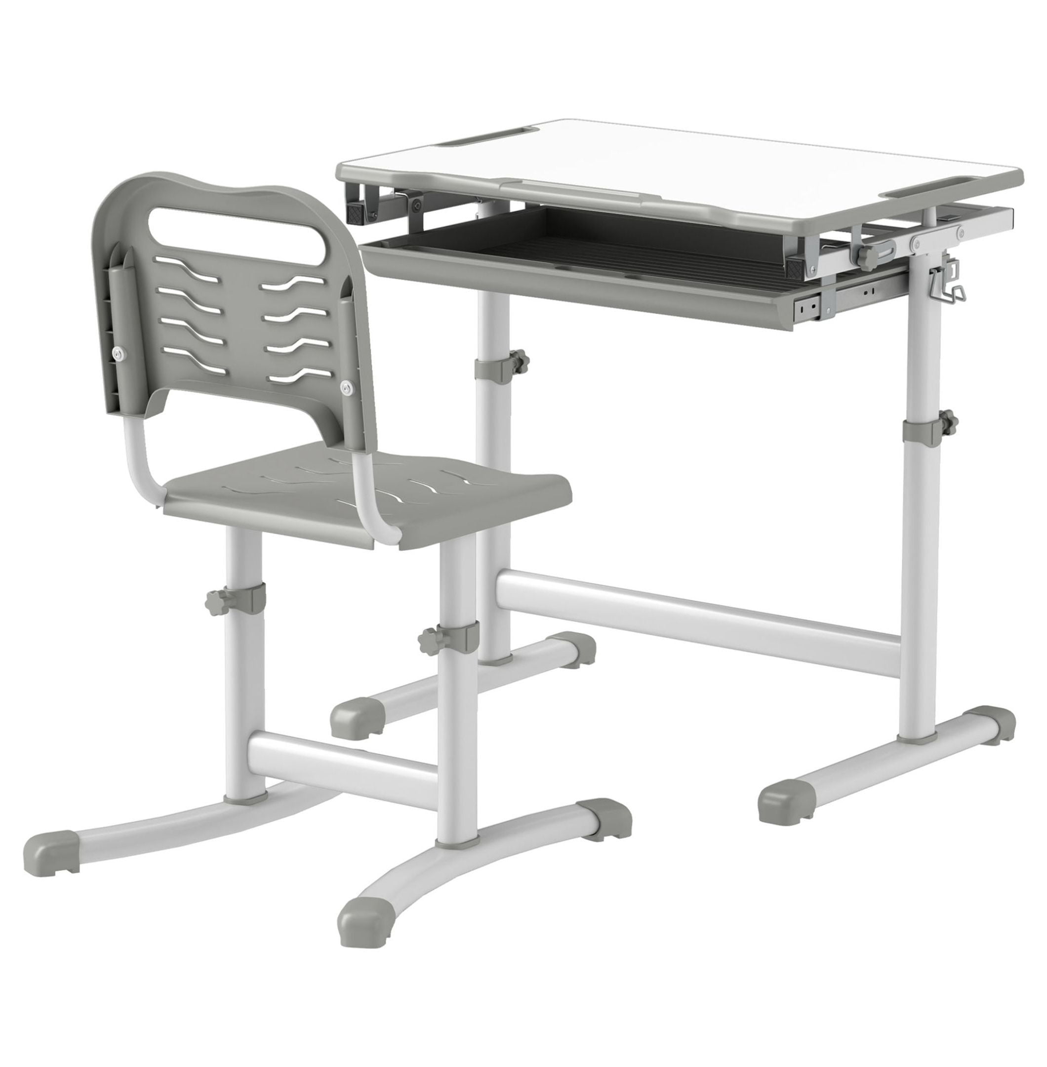 Kids Desk and Chair Set, Adjustable Height Study Table with Tilt Top ...