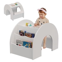 Kids Desk and Chair Set,Kids Desk with Storage Hutch,Wooden Arched Study Writing Table with Shelves for Kids Bedroom,White