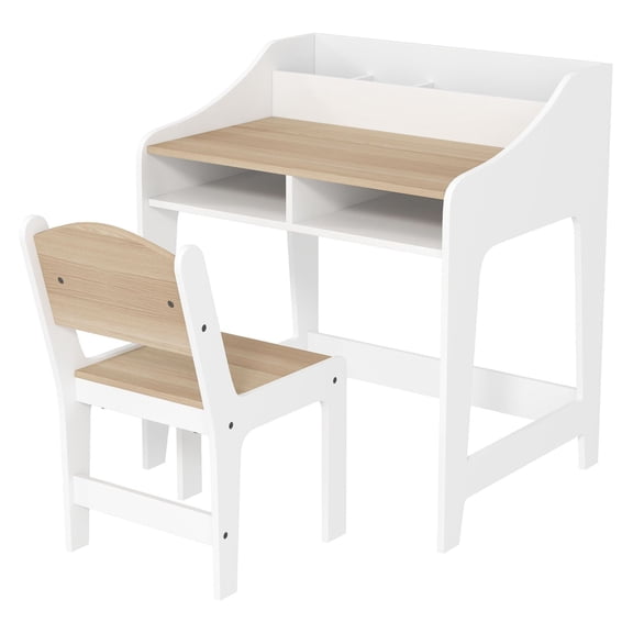 Kids Desk and Chair Set with Storage, 3-8 Years - Natural Wood Study Table & Chair for Bedroom, Art Crafts, Homework