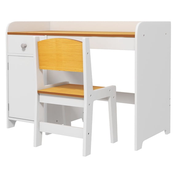 Kids Desk and Chair Set with Storage, White Study Desk for School, Student Writing Desk, 3-6 Year Olds
