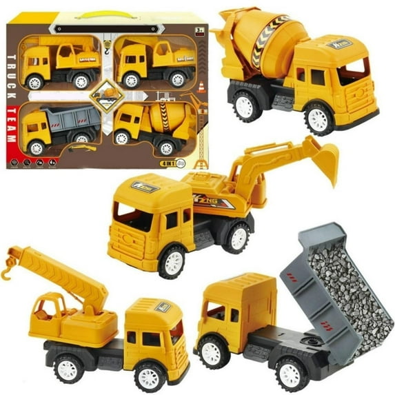 Kids Diecast Construction Vehicles Metal Engineering Cars Set Toys Play Trucks for Boys Age 3 4 Birthday Party Supplies Cake Topper (Pack of 4)
