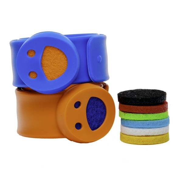 Kids Diffuser Bracelets - Set of 2 Essential Oil Bracelets with 8 Refill Pads - Aromatherapy Bug Insect Mosquito Repellent for Boys and Girls (Blue, Orange)