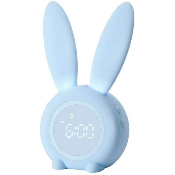 Kids Digital Alarm Clock with Cute Blue Night Light, Sleep Learning Clock, 2 Alarms, 6 Ringtones, Thermometer, Snooze, Timer, Countdown 2000mAh Rechargeable