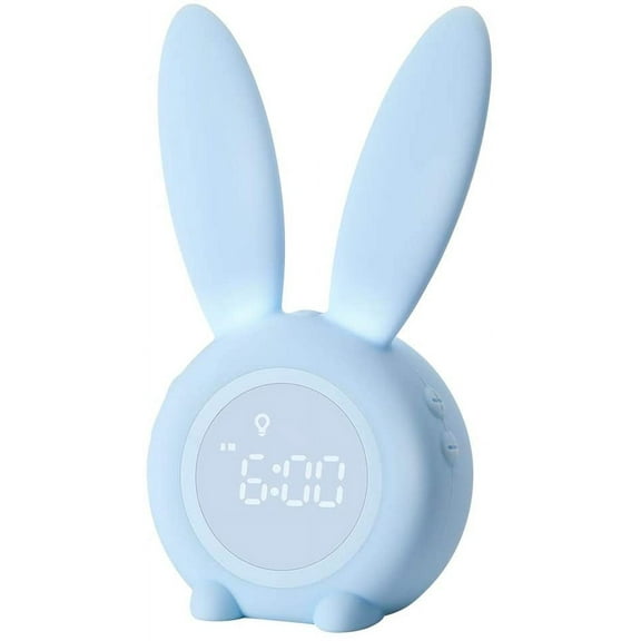 Kids Digital Alarm Clock with Cute Blue Night Light, Sleep Learning Clock, 2 Alarms, 6 Ringtones, Thermometer, Snooze, Timer, Countdown 2000mAh Rechargeable