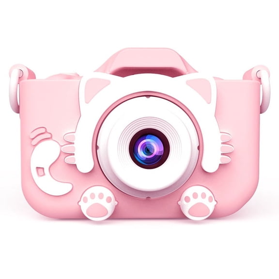 Kids Digital Camera, 1080P, 2" Screen, Built-in Games, USB Rechargeable, Pink Cat Design