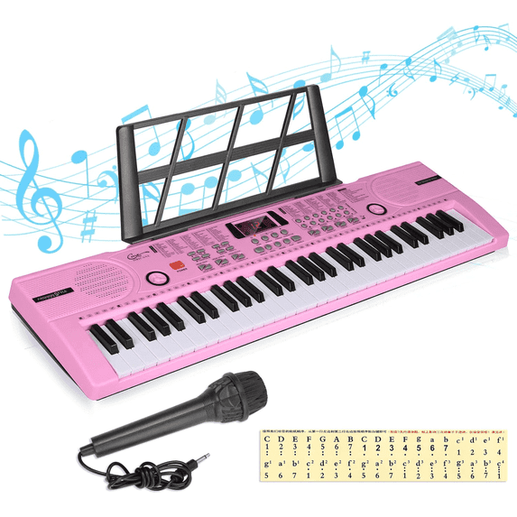 Electronic Digital Keyboard Piano, Portable 61 Keys Piano Keyboard for Beginners, Pianos Music Toy with Built-in Dual Speaker, Microphone and Music Sheet Stand Perfect Christmas/Birthday Gift
