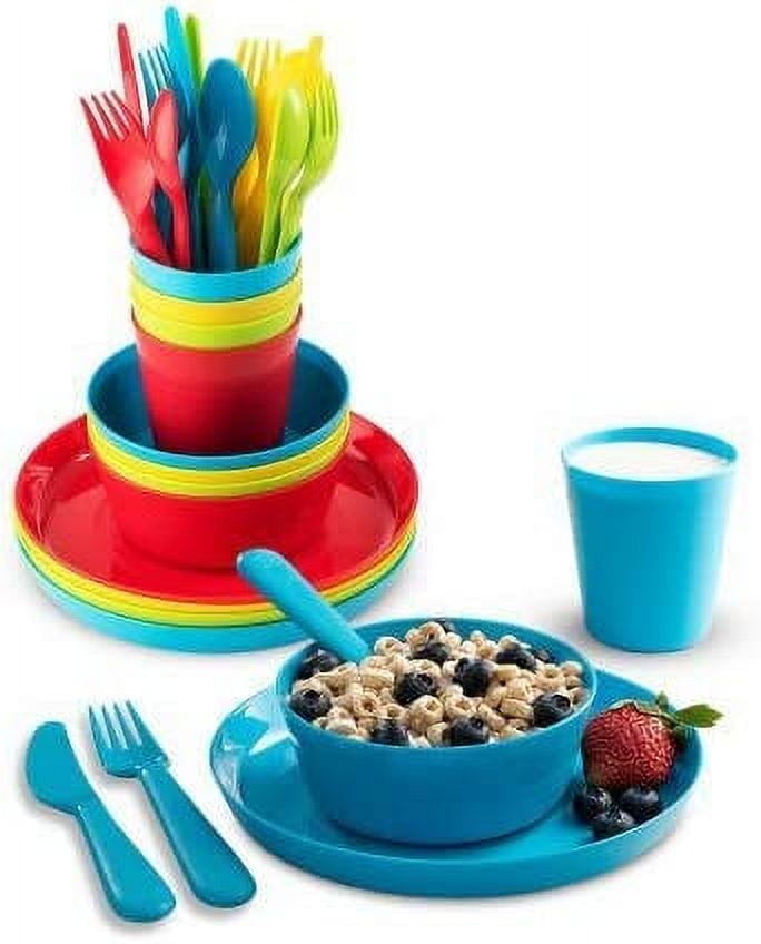 PLASKIDY Kids Dinnerware Set - 24 Piece Durable, Unbreakable Child ...