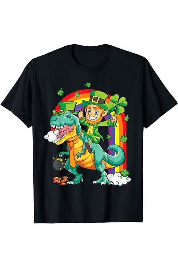 Kids Dino St Patricks Day Shirt Toddler Boys Girl Leprechaun T-Shirt