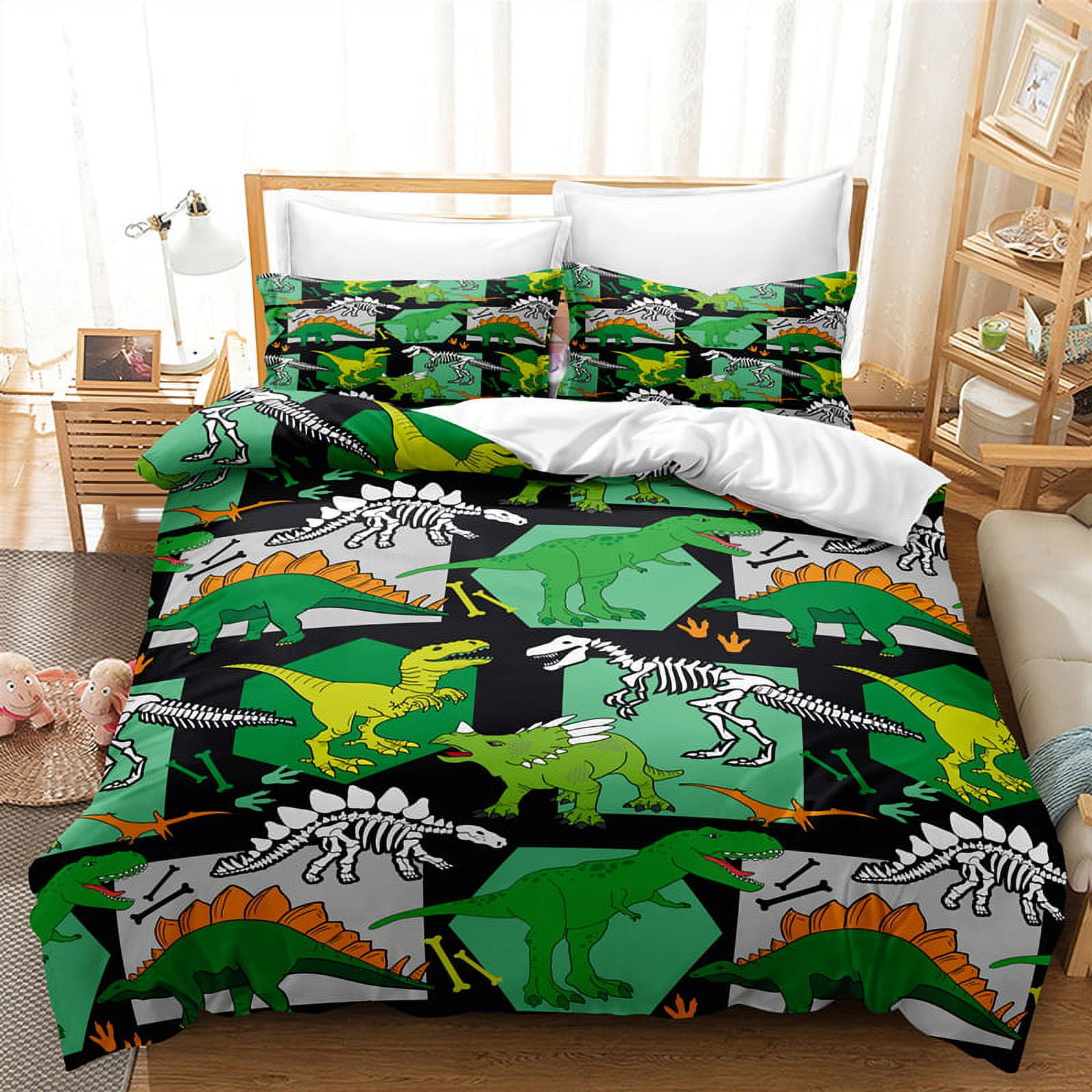 Kids Dinosaur Bedding Sets Boys Duvet Cover Sets 3 Piece with Hidden Zipper Animal Pattern
