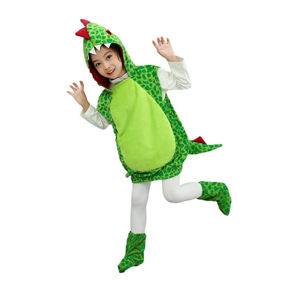 Kids Dinosaur Costumes With Shoes, Uccdo Boys Girls Sleevelss Hooded Top Green Dino Jumpsuits Halloween Party Clothes