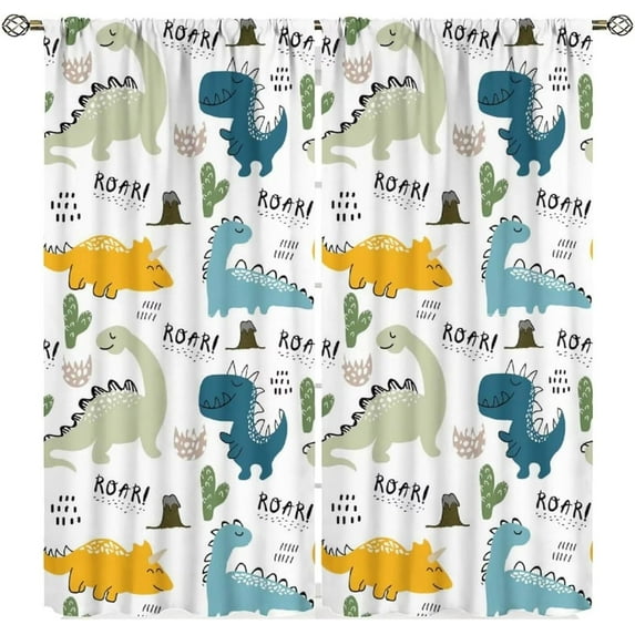 Kids Dinosaur Curtains for Boys Cute Cartoon Dino Toddler Room Decor Nursery Colorful Safari Funny Animal Printed Bedroom Living Room Window Drapes Panels 84Wx84L in Blackout