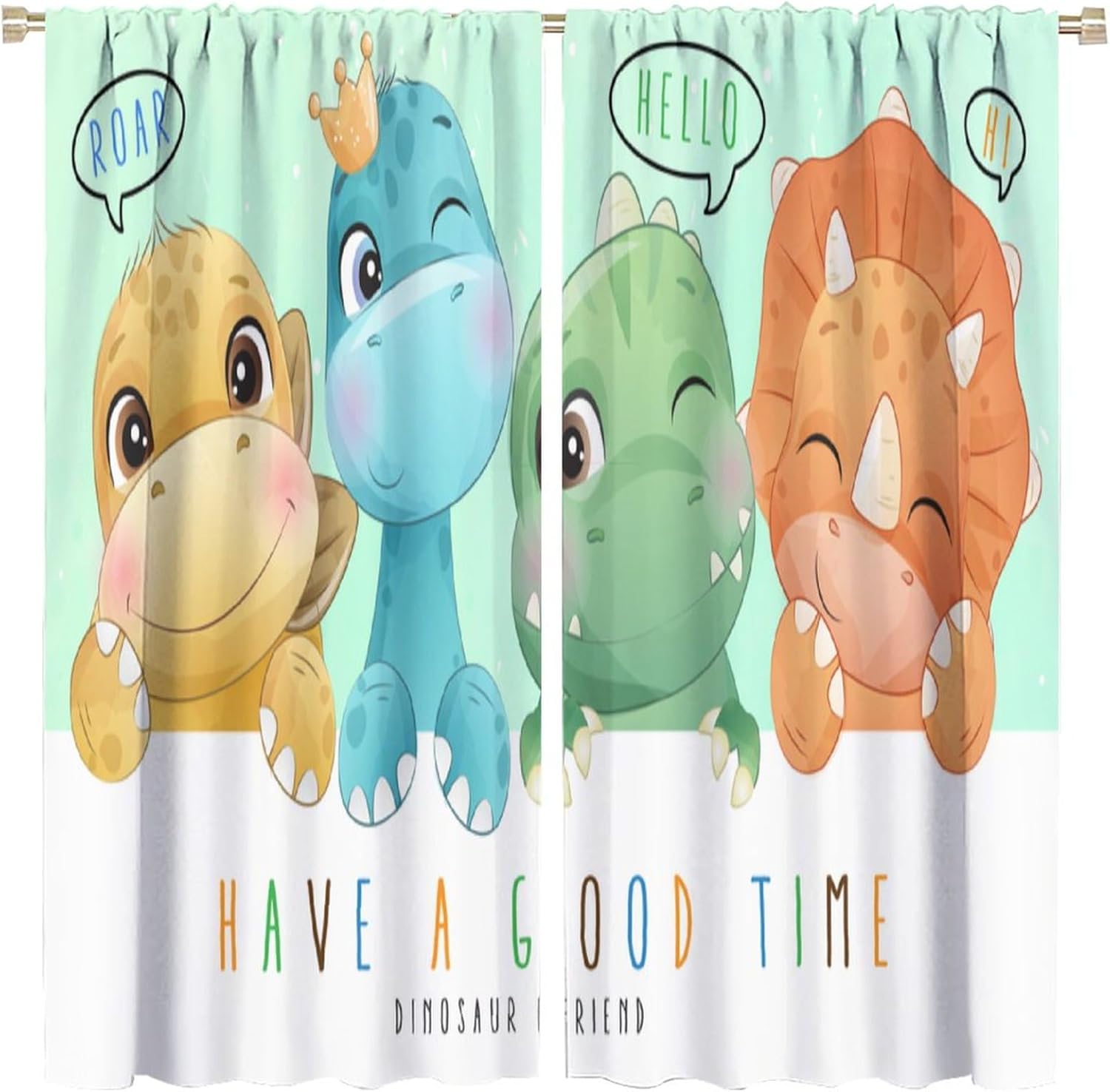 Kids Dinosaur Curtains for Boys Girls Bedroom Decor Cartoon Dino Colorful Cute Funny Animal Printed Blackout Rod Pocket Window Drapes for Baby Nursery Playroom Living Room W52xL63in 2 Panels