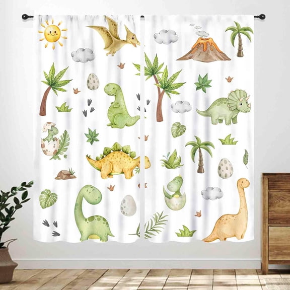 Kids Dinosaur Curtains,Cute Cartoon Dino Colorful Safari Funny Animal Printed Bedroom Living Room Toddler Room Decor Nursery Window Drapes 2 Panels,42x63in