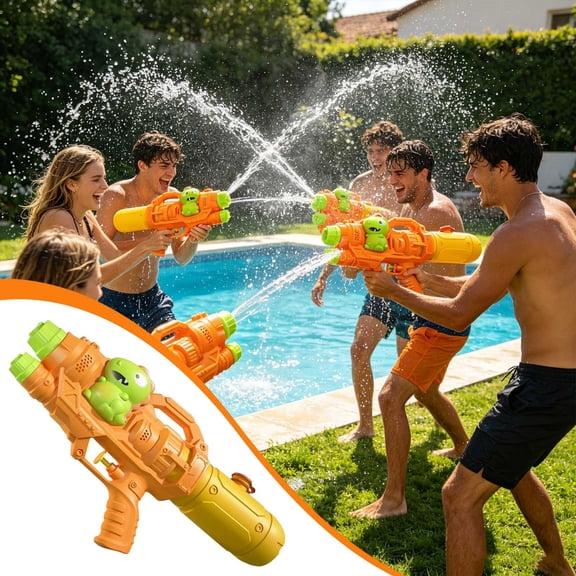 Kids Dinosaur Double Nozzle Water Gun Cartoon Summer Outdoor Pool Party Water Shooting Toy,Orange