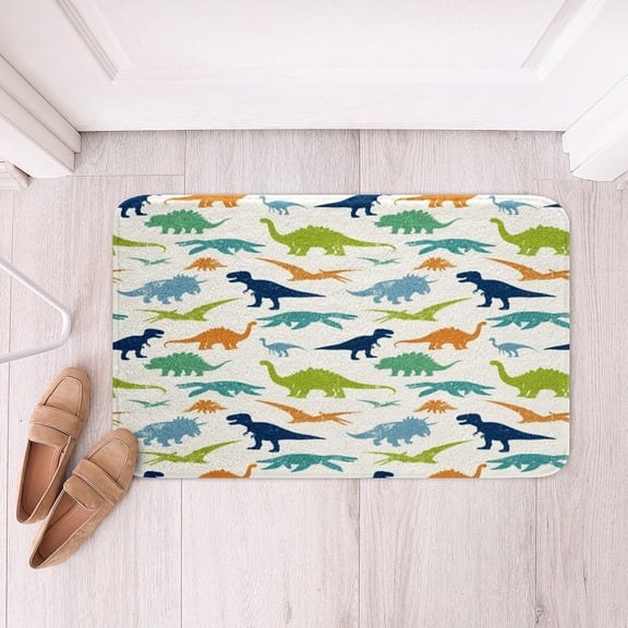Kids Dinosaur Fluffy Rugs Cute Dinosaurs Absorbent Non Slip Bath Rug Boys Colorful Cartoon Dino Soft Mat for Bedroom Living Room Kitchen Girls Baby Jungle Animals Pattern Indoor Entrance Rugs 20"x32"