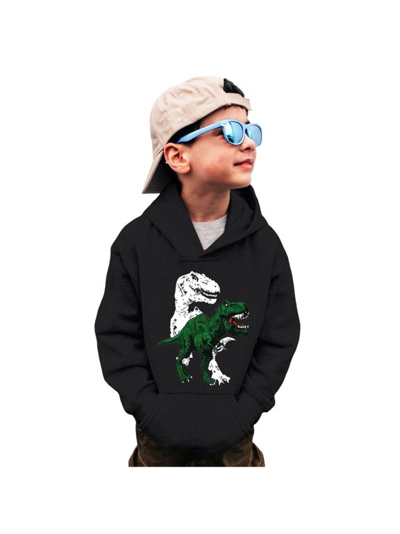 Kids Dinosaur Hoodie Boys Girls T-Rex Print Sweatshirt Fall Pullover Tops (Black)