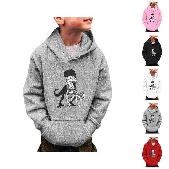Kids Dinosaur Hoodie Sweatshirt Long Sleeve Pullover Crewneck Warm Winter Top for Toddler Boys Girls Ages 3-14